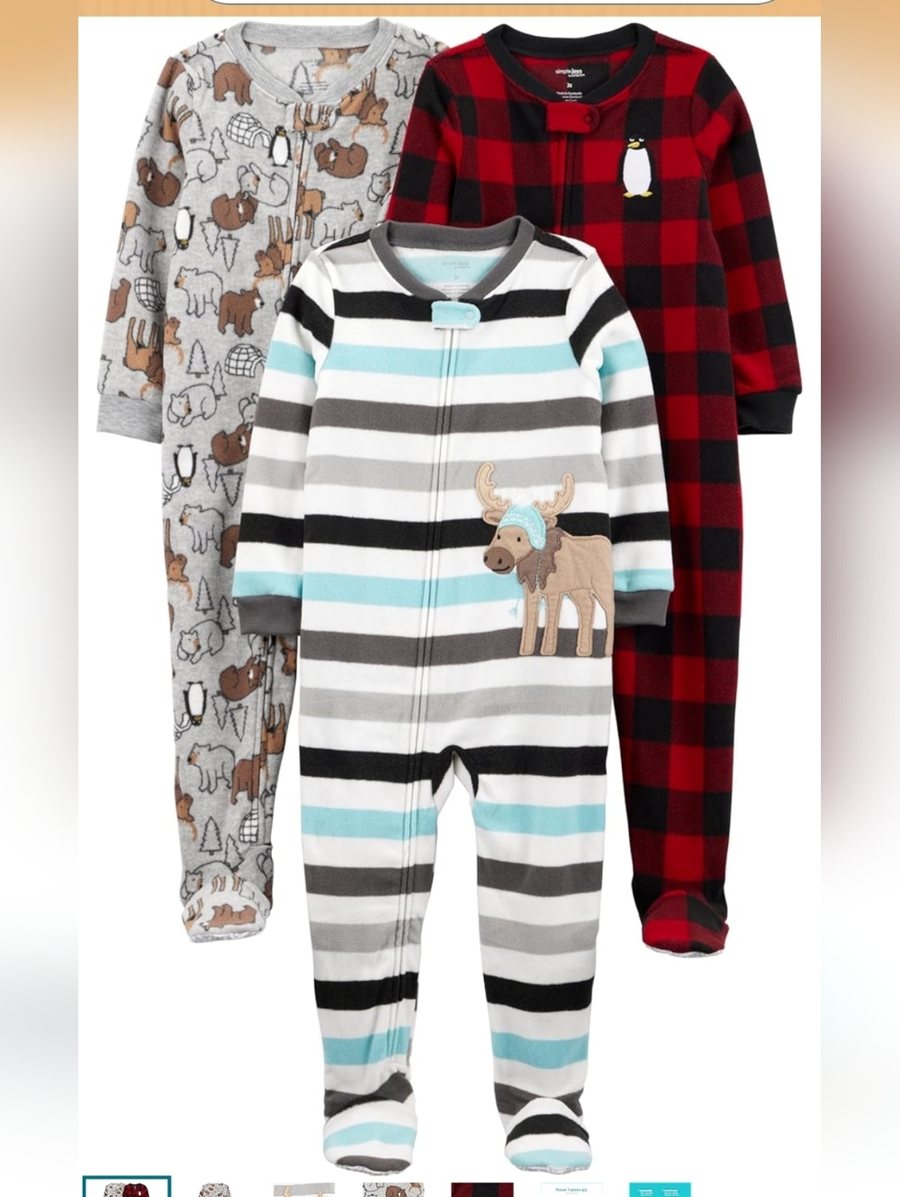 Simple Striped Moose Footie Pajamas - White, Gray, Black & Aqua